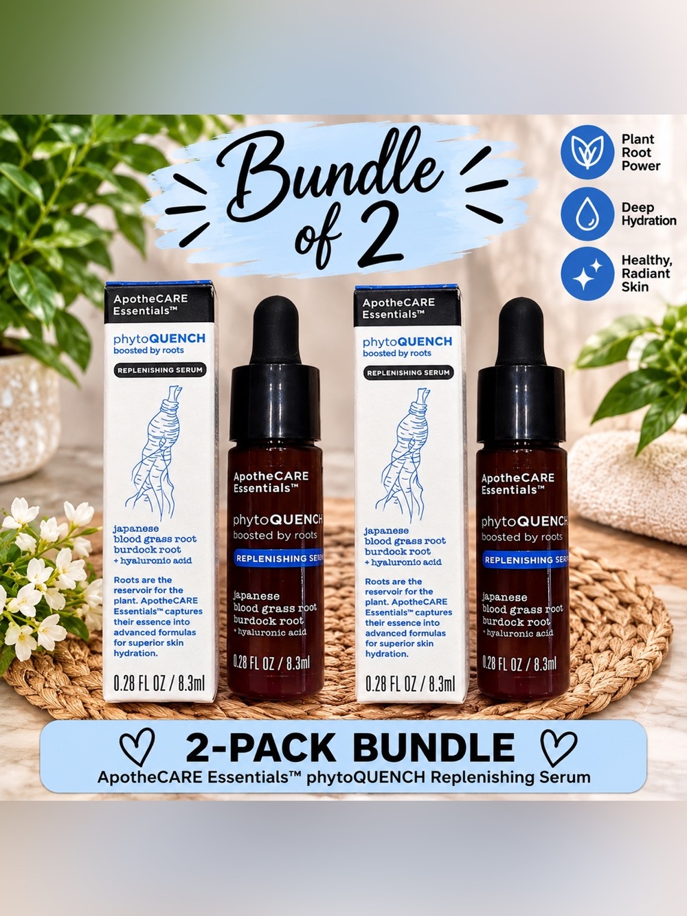 Bundle of 2 ApotheCARE Essentials PhytoQUENCH Serums Mini NIB